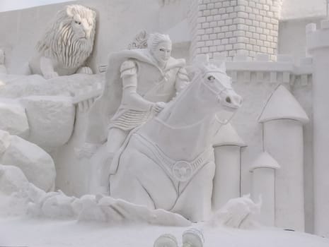 Sapporo, Japan - January 10, 2017: Snow sculptures in winter. Creative from ice and snow. Festival of snow sculptures on the streets of Sapporo