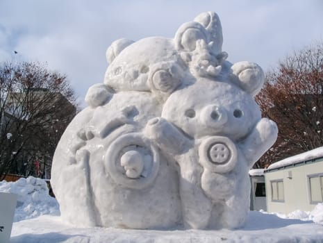 Sapporo, Japan - January 10, 2017: Snow sculptures in winter. Creative from ice and snow. Festival of snow sculptures on the streets of Sapporo