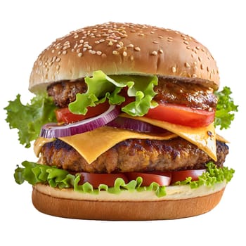 double cheeseburger isolated on transparent background. Fast food. AI generated