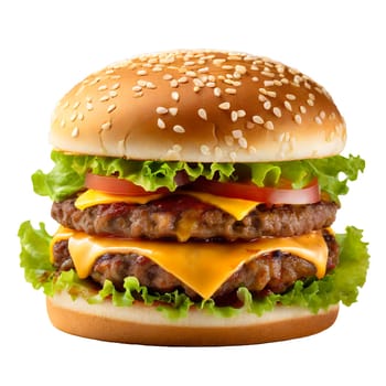 double cheeseburger isolated on transparent background. Fast food. AI generated