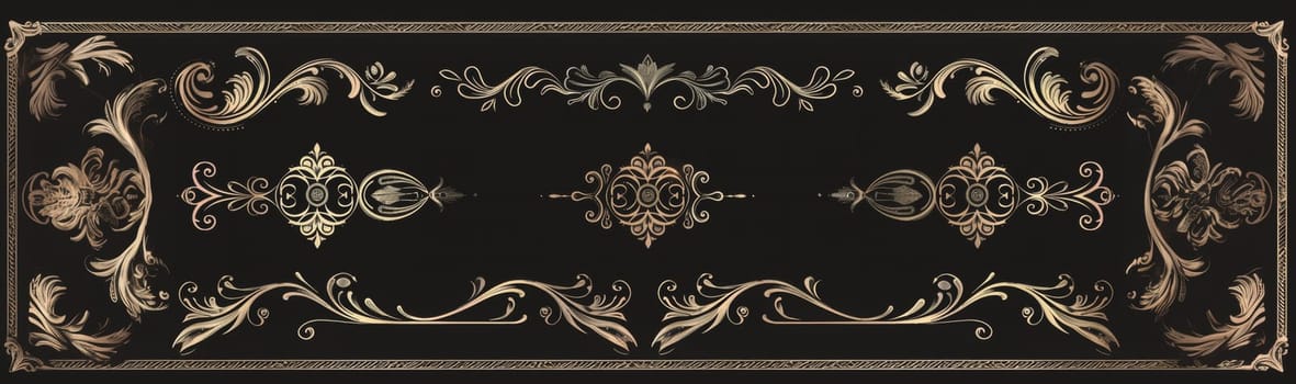 Elegant black and gold baroque frame with detailed floral patterns and designs on a dark background