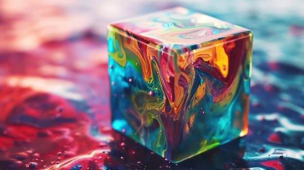 Colorful liquid 3d cube abstract background. Generative AI design