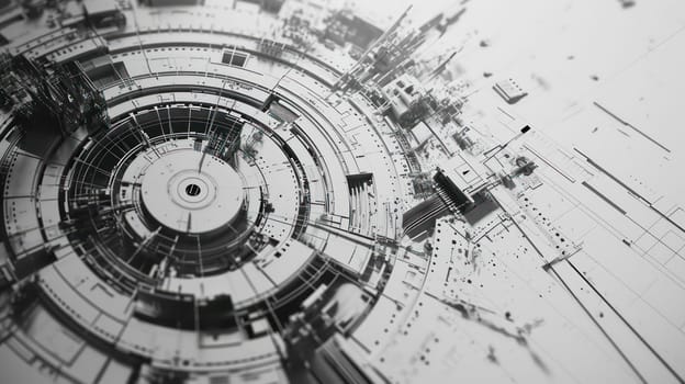 Monochrome hi-tech futuristic drawing concept art. Generative AI design