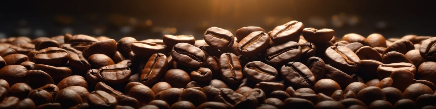 Roasted coffee beans background. Generative AI image