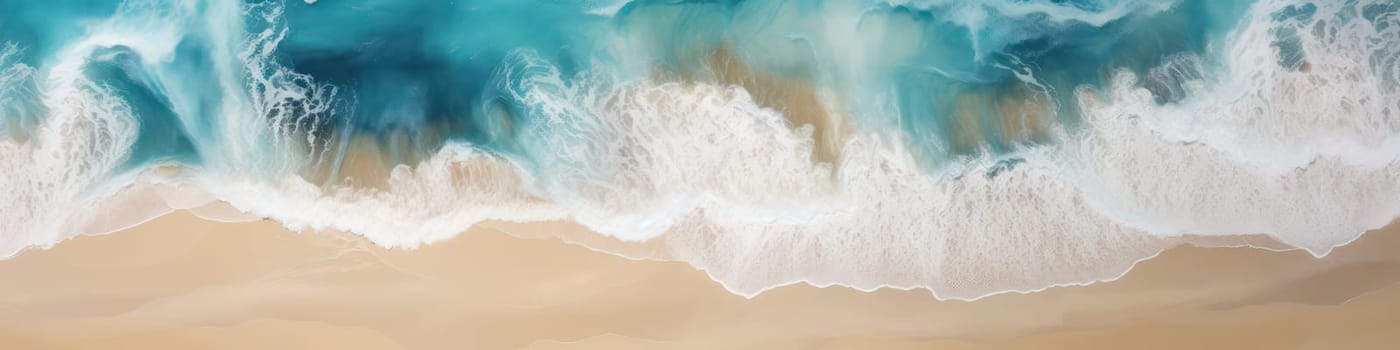 Sea surf and sand, top view. Generative AI image