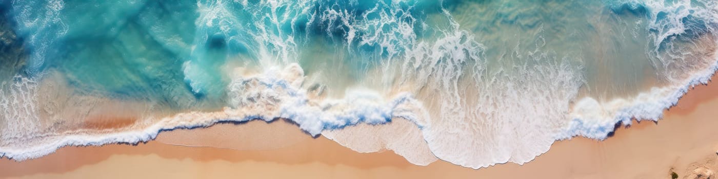 Sea surf and sand, top view. Generative AI image