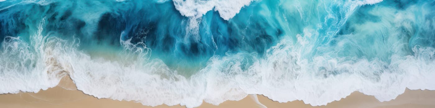 Sea surf and sand, top view. Generative AI image