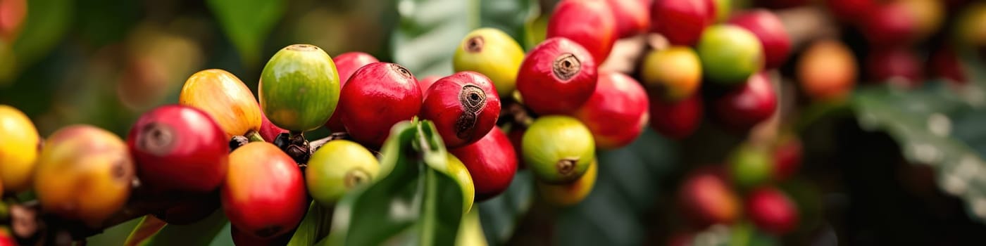 Raw coffee beans background. Generative AI image
