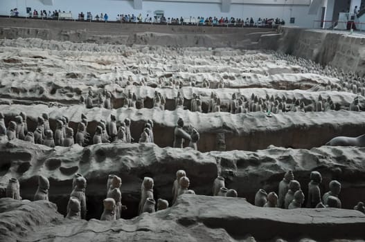 XIAN, CHINA - October 29, 2017: Terracotta Army. Clay soldiers of the Chinese emperor. Sculptures of the soldiers of the emperor.