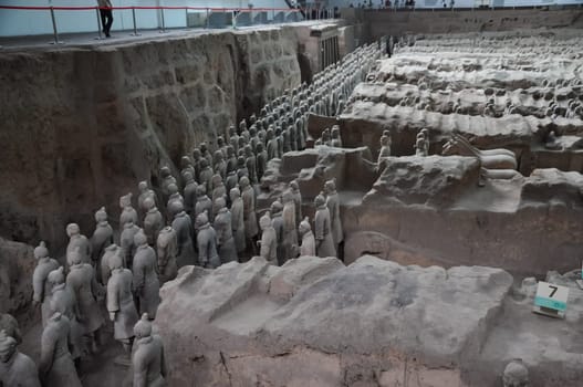 XIAN, CHINA - October 29, 2017: Terracotta Army. Clay soldiers of the Chinese emperor. Sculptures of the soldiers of the emperor.