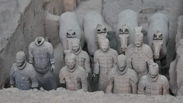 XIAN, CHINA - October 29, 2017: Terracotta Army. Clay soldiers of the Chinese emperor. Sculptures of the soldiers of the emperor.