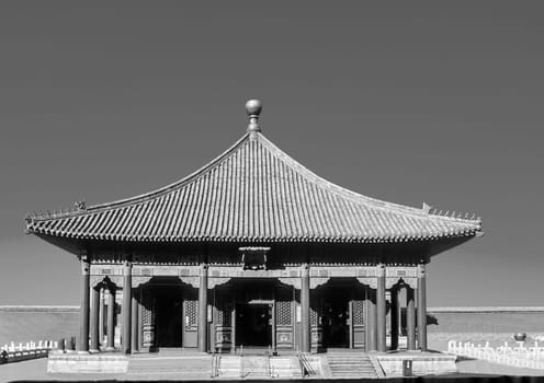 The Hall of Central Harmony located between the Hall of Supreme Harmony and the Hall of Preserved Harmony. These three, known as the Three Great Halls of the Outer Court
