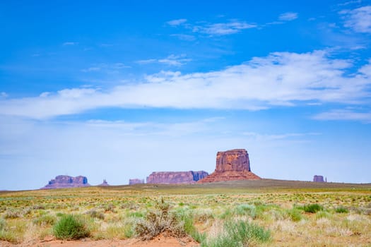 view to scenic buttes at horizon in Monument valley, USA