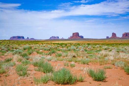 view to scenic buttes at horizon in Monument valley, USA
