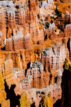 beautiful landscape in Bryce Canyon with magnificent Stone formation like Amphitheater, temples, figures in afternoon ligh