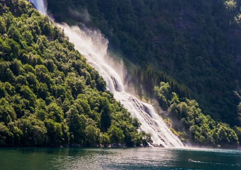 beautiful nature Norway. Geiranger fjord. Seven Sisters Waterfall
