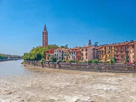 panoramic view to old town of Verona with view of river Etsch, Italy