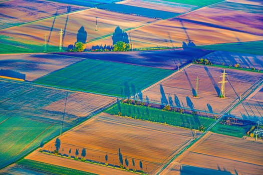aerial of scenic rural landscape in autumn indian summer colors