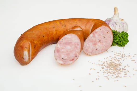 delicious sausages handmade by the butcher with traditional recipe