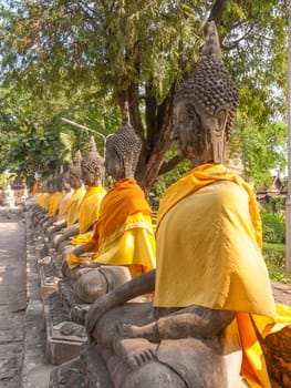 Prayer group statues, Wat Yai Chai Mongkol, Ayutthaya, Thailand