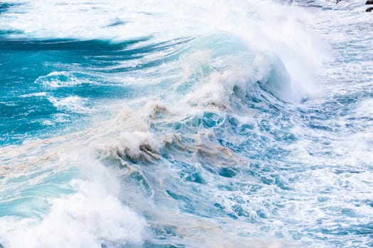 beautiful blue high dangerous waves at the atlantic ocean as nature background