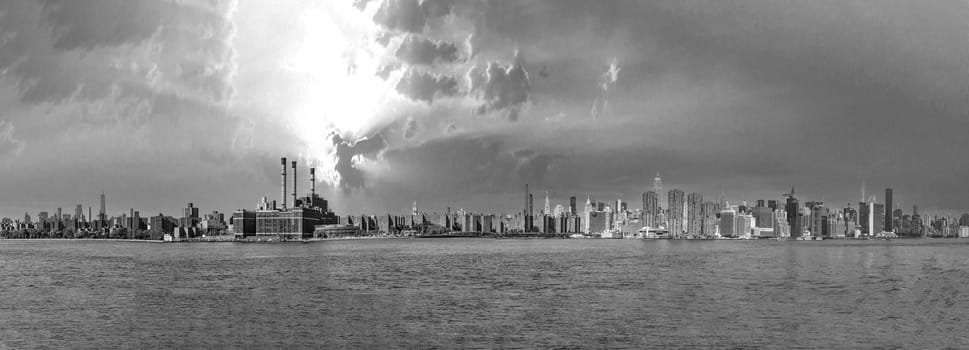 panorama of New York with river Hudson and blue sky