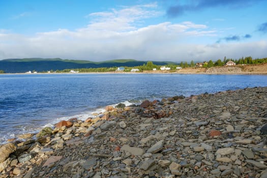 scenic sandy empty coast at Nova Scotia in Canada with view to coastal landscape, Canada