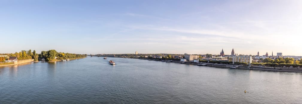 view to skyline of Mainz with river Rhine, Germany
