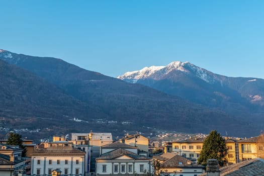 scenic view to village of Sondrio in the alpine region of Italy