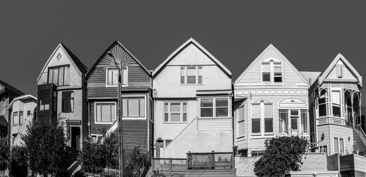 scenic typical colorful wooden houses, the painted ladies, in San Francisco, USA