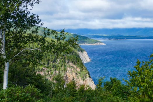coastal landscape seen from Cabot trail in Nova Scotia at Neils harbour, Canada