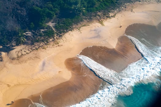 Fernando de Noronha, Brazil. aerial view to empty sandy beaches with crystal clear ocean