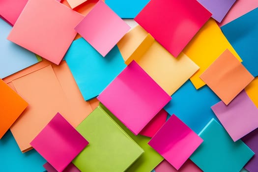 Colorful full-frame background of empty sticky notes. Neural network generated in January 2024. Not based on any actual scene or pattern.