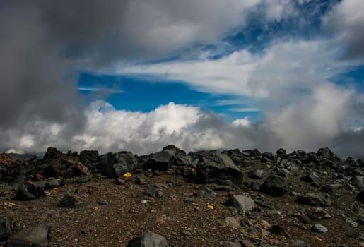Mountain landscape with a stony scattering. Mountain landscape. Rocks without vegetation.