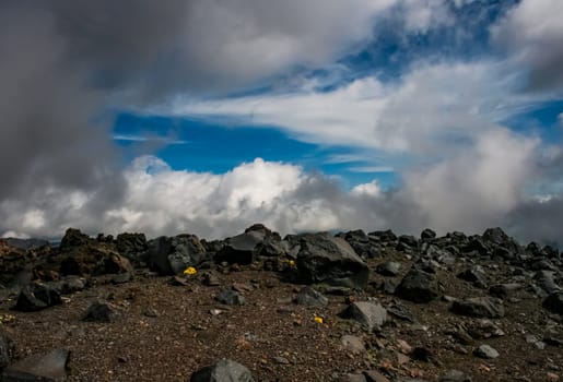 Mountain landscape with a stony scattering. Mountain landscape. Rocks without vegetation.