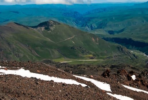 Mountain landscape with snow. Snow in the mountains. Mountain landscape.