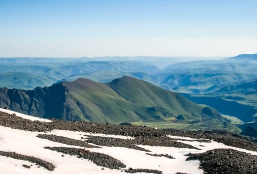Mountain landscape with snow. Snow in the mountains. Mountain landscape.