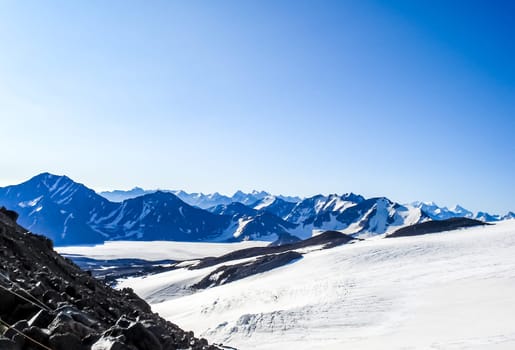 Mountain landscape with snow. Snow in the mountains. Mountain landscape.