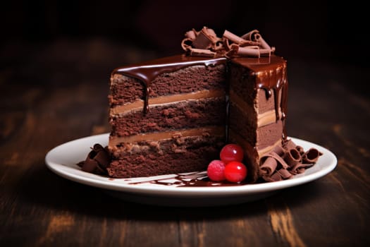 Decadent Piece chocolate cake. Brown piece pie. Generate Ai