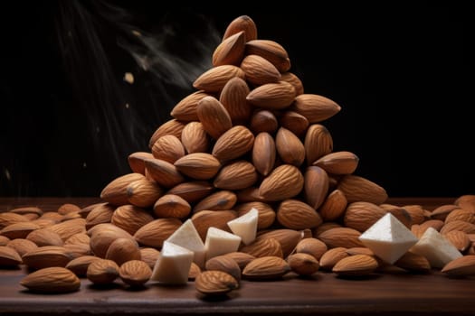 Pieces almonds. Healthy nut piece. Generate Ai