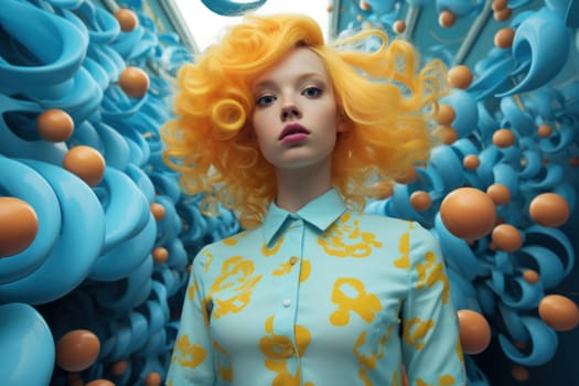 Edgy Female model photography in neon pop style. Stylish modern woman. Generate ai