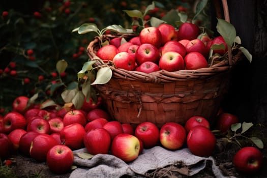Red apples basket. Natural diet. Generate Ai