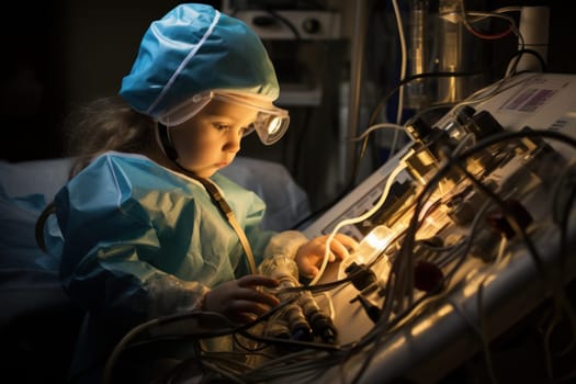 Caring Nurse pediatric clinic photo shot. Patient smile kid care. Generate Ai