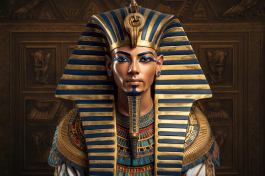 Ancient Picture ancient egyptian pharaoh portrait. Script sign wall pyramid ruller stone. Generate Ai