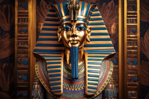 Symbolic Picture ancient egyptian pharaoh portrait. Script sign wall pyramid ruller stone. Generate Ai