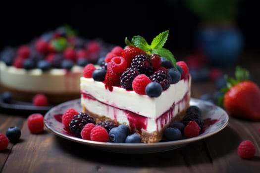 Creamy Piece cheesecake berry. Vanilla creamy dish. Generate Ai