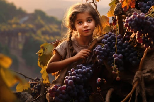 Tranquil Picking grape harvest farm. Farmer vineyard at rural nature outdoor. Generate Ai