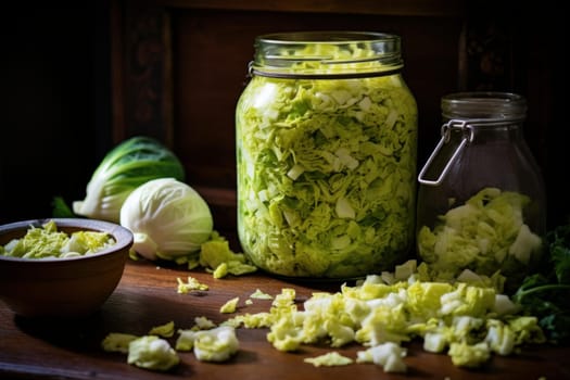 Pickling cabbage jar. Food kitchen. Generate Ai