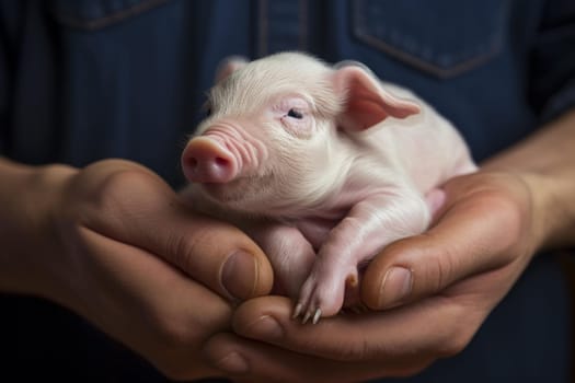 Tiny Pig newborn hands. Pet animal. Generate Ai