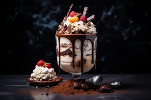 Buoyant Pieces chocolate float. Sweet food. Generate Ai